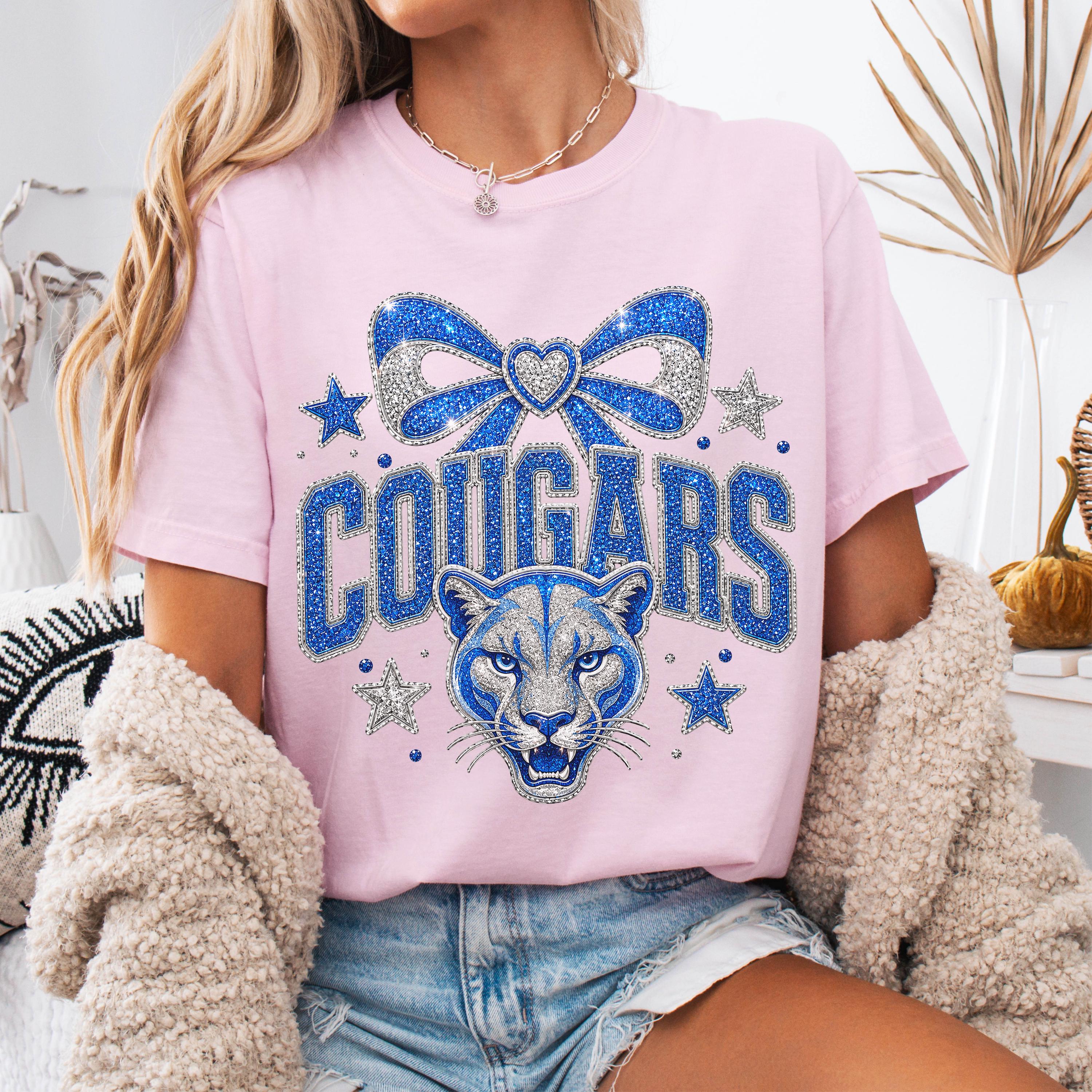 Faux Glitter Cougars Mascot Shirt