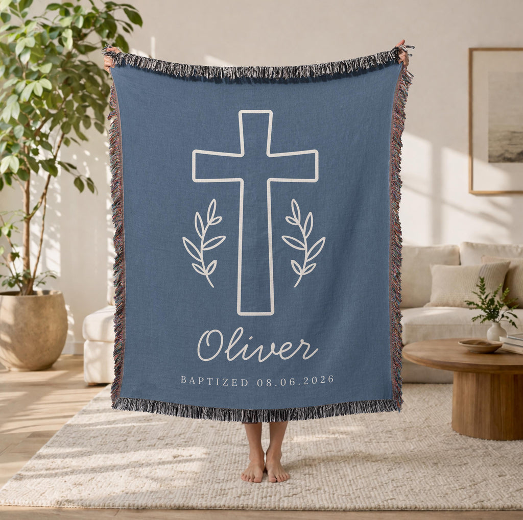 Personalized Baptism Blanket with Cross