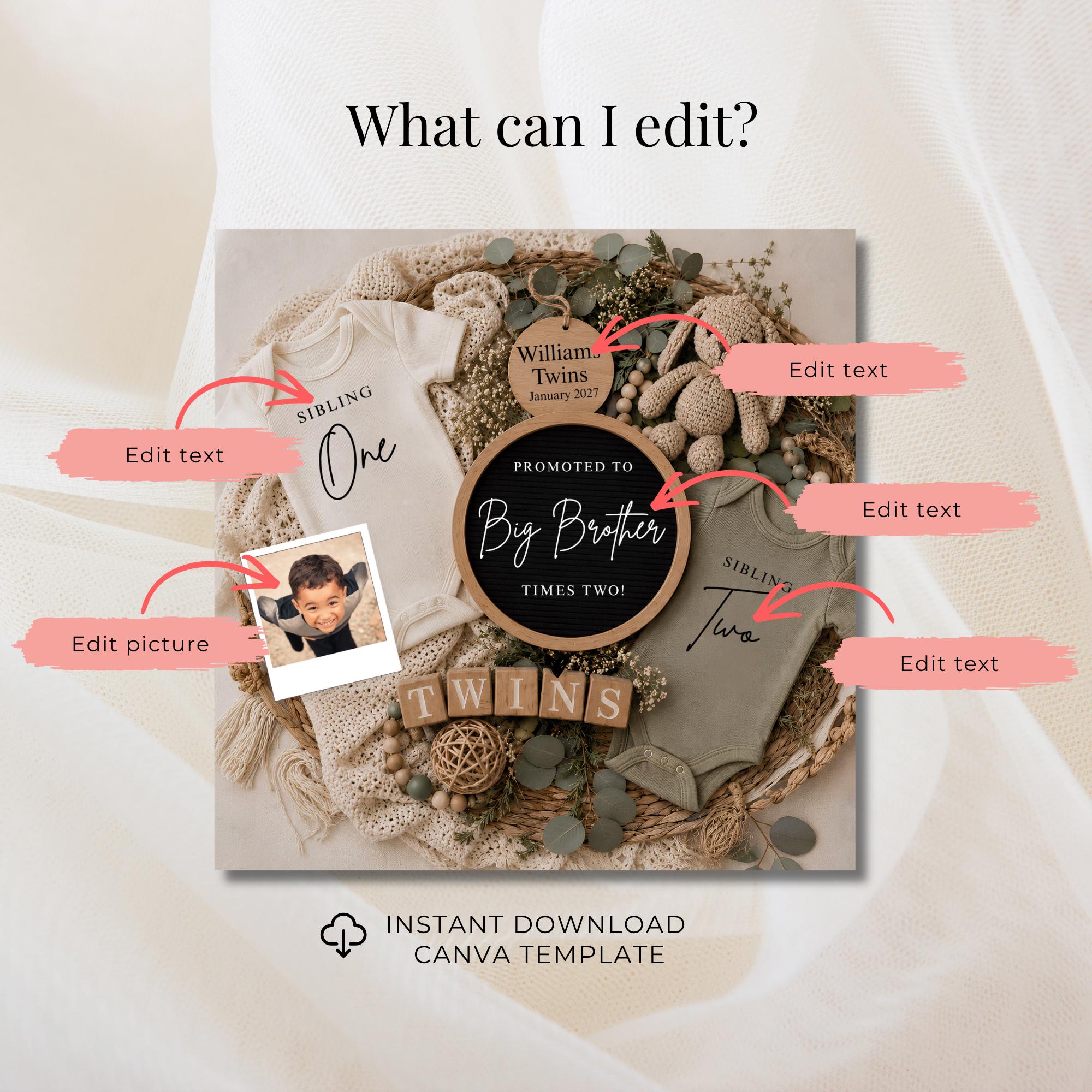 Digital Twins Pregnancy Announcment Template