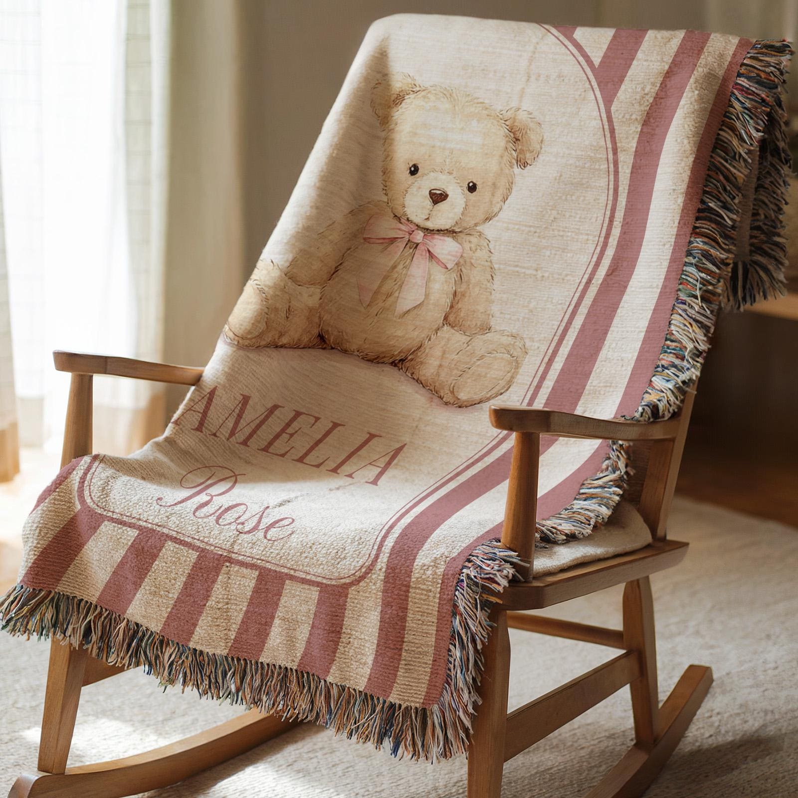 Pink Teddy Bear Baby Blanket