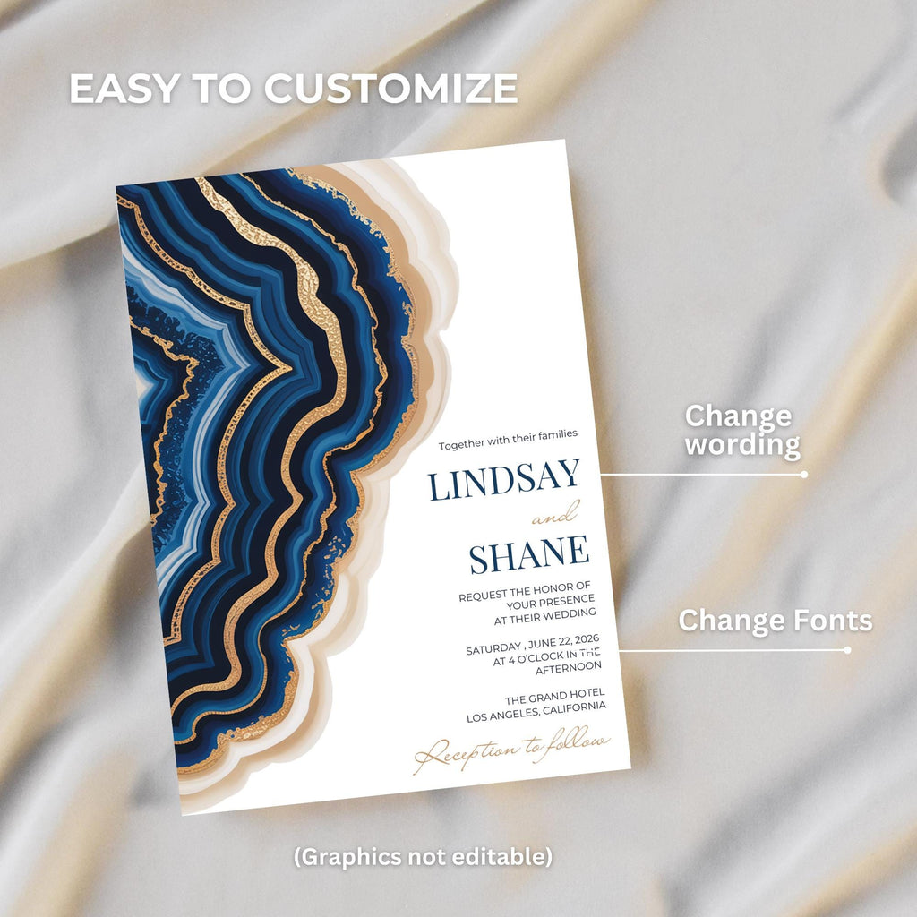 Blue Watercolor Wedding Invitation Template