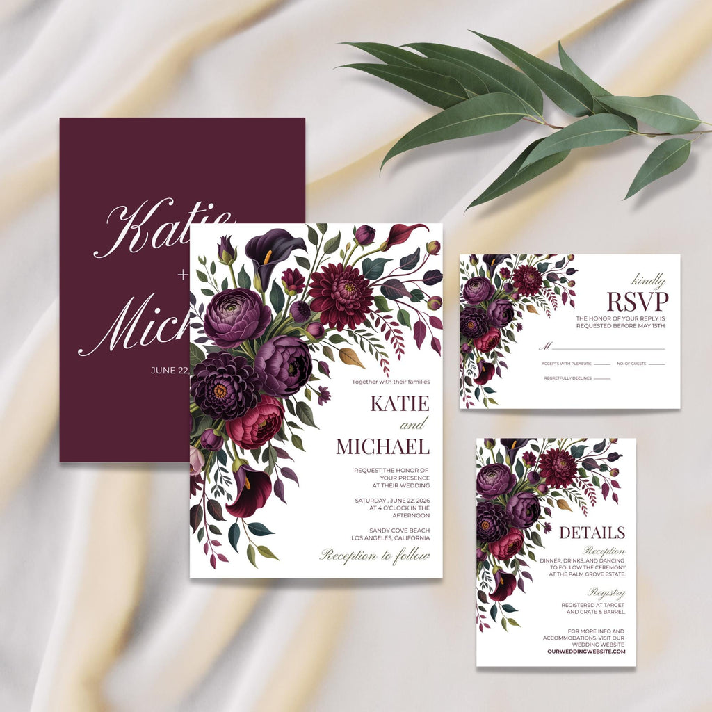 Purple Floral Wedding Invitation Template