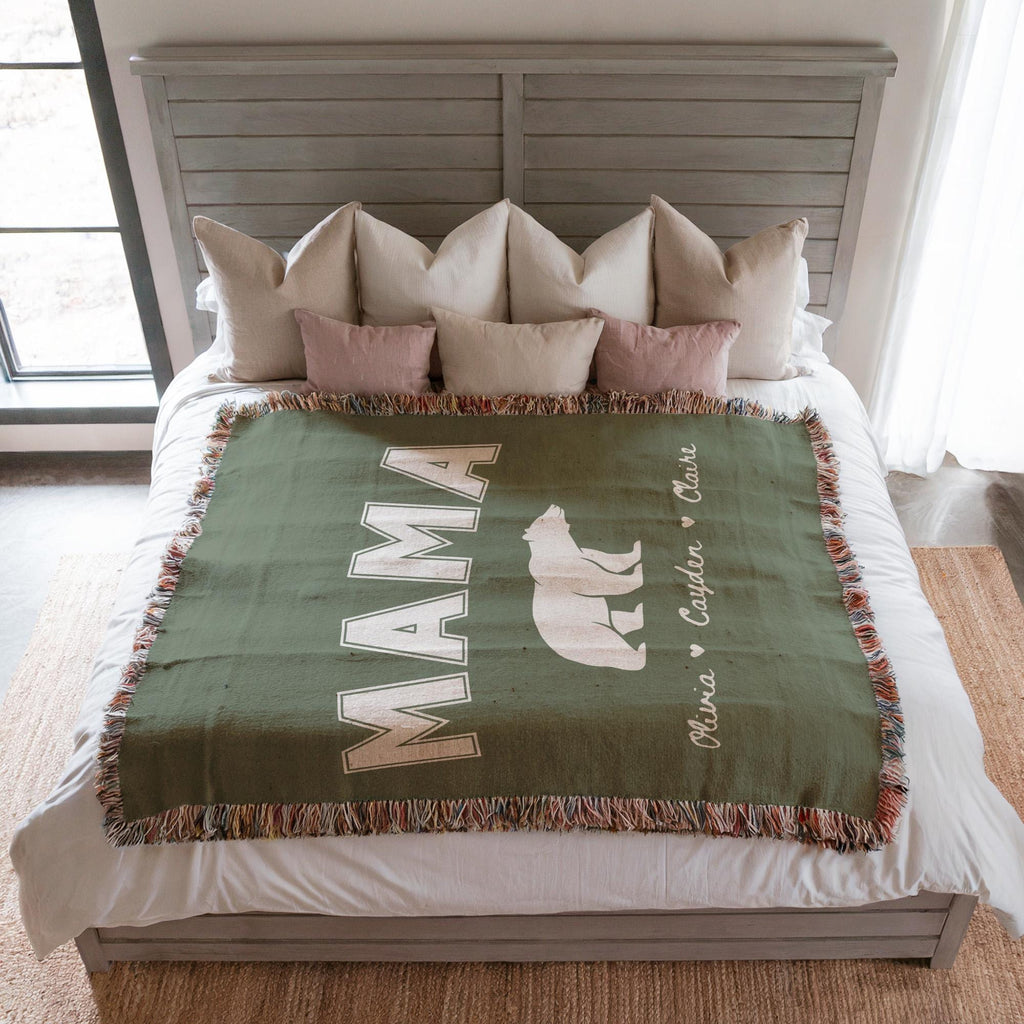 Personalized Mama Bear Woven Blanket