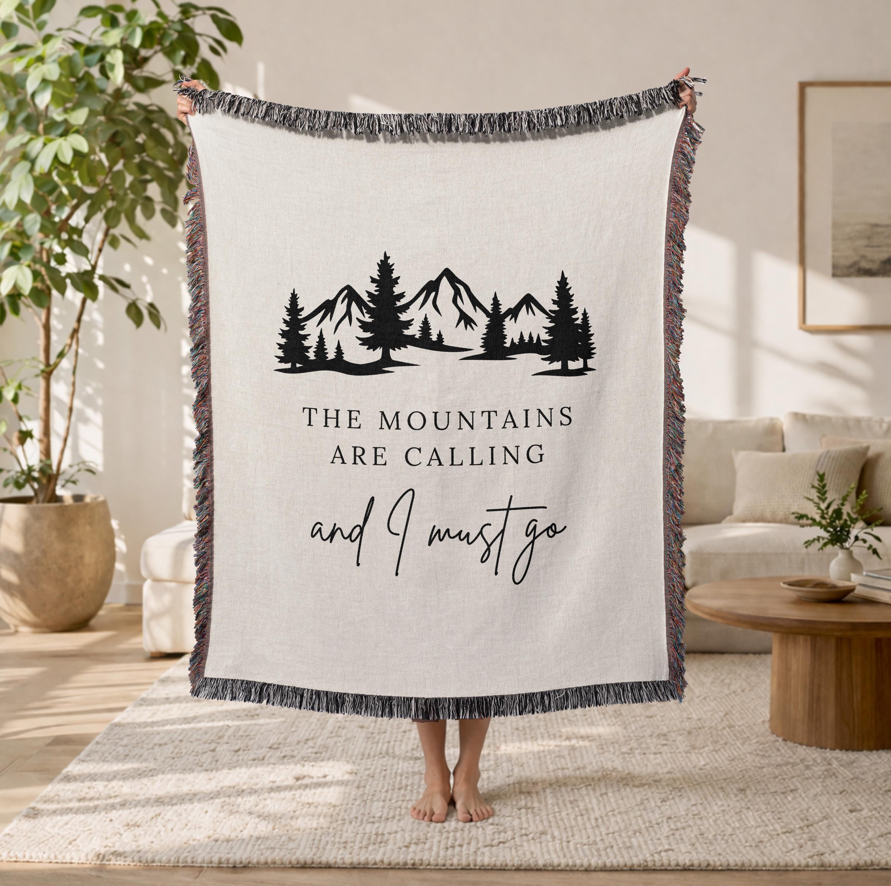 The Mountains Are Calling Woven Blanket