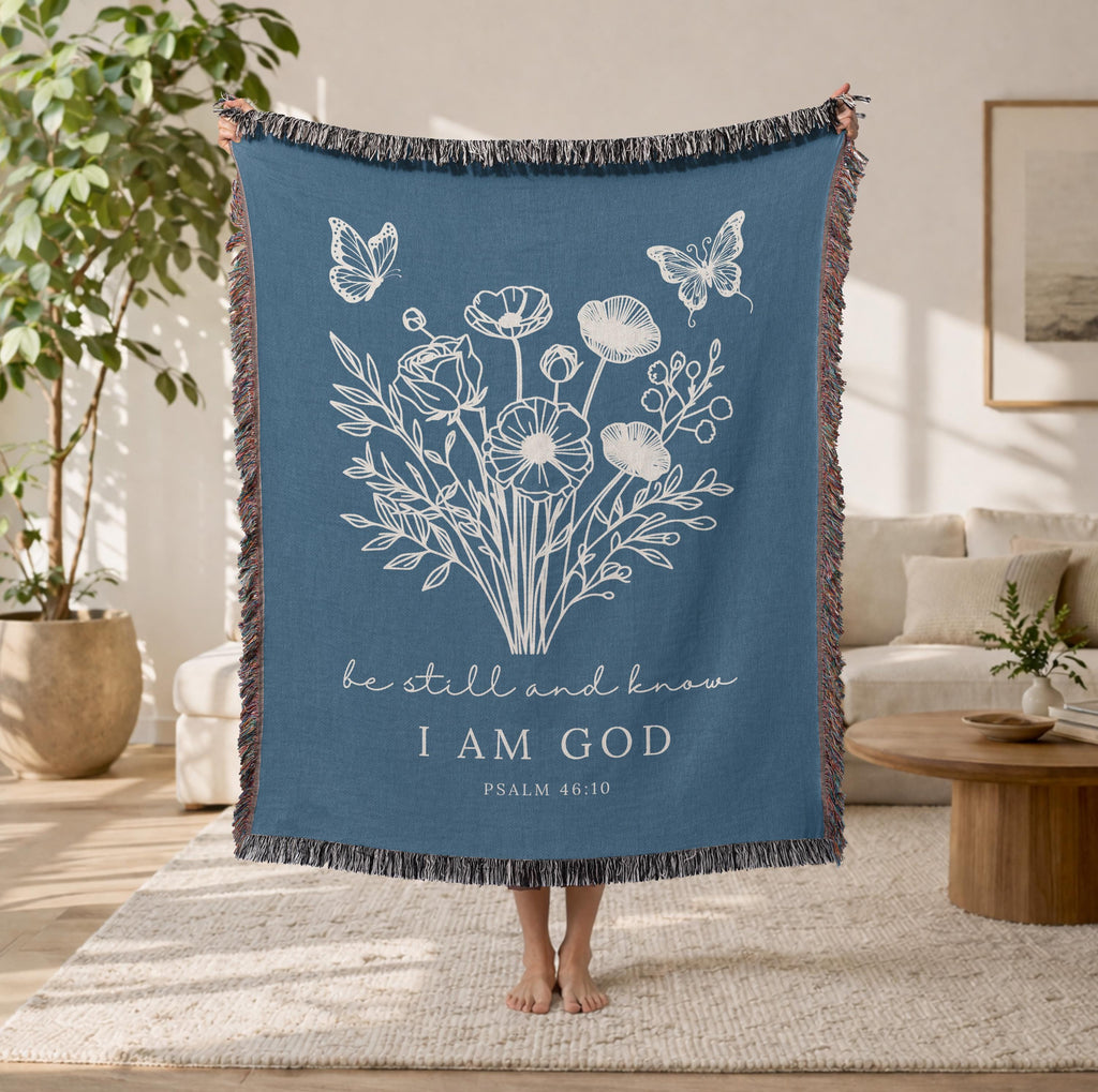Floral Christian Blanket Be Still and Know I Am God Psalm 46:10 Faith Gift for Women Mom Grandma Scripture Throw Comfort Healing Gift