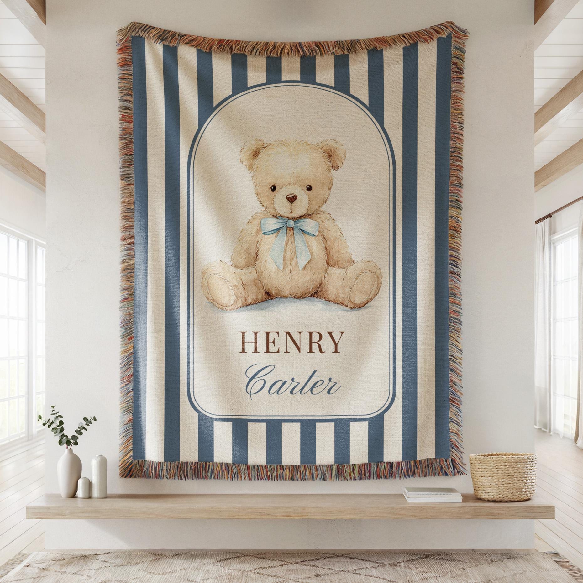 Personalized Teddy Bear Baby Blanket Gift For Baby Shower or First Birthday