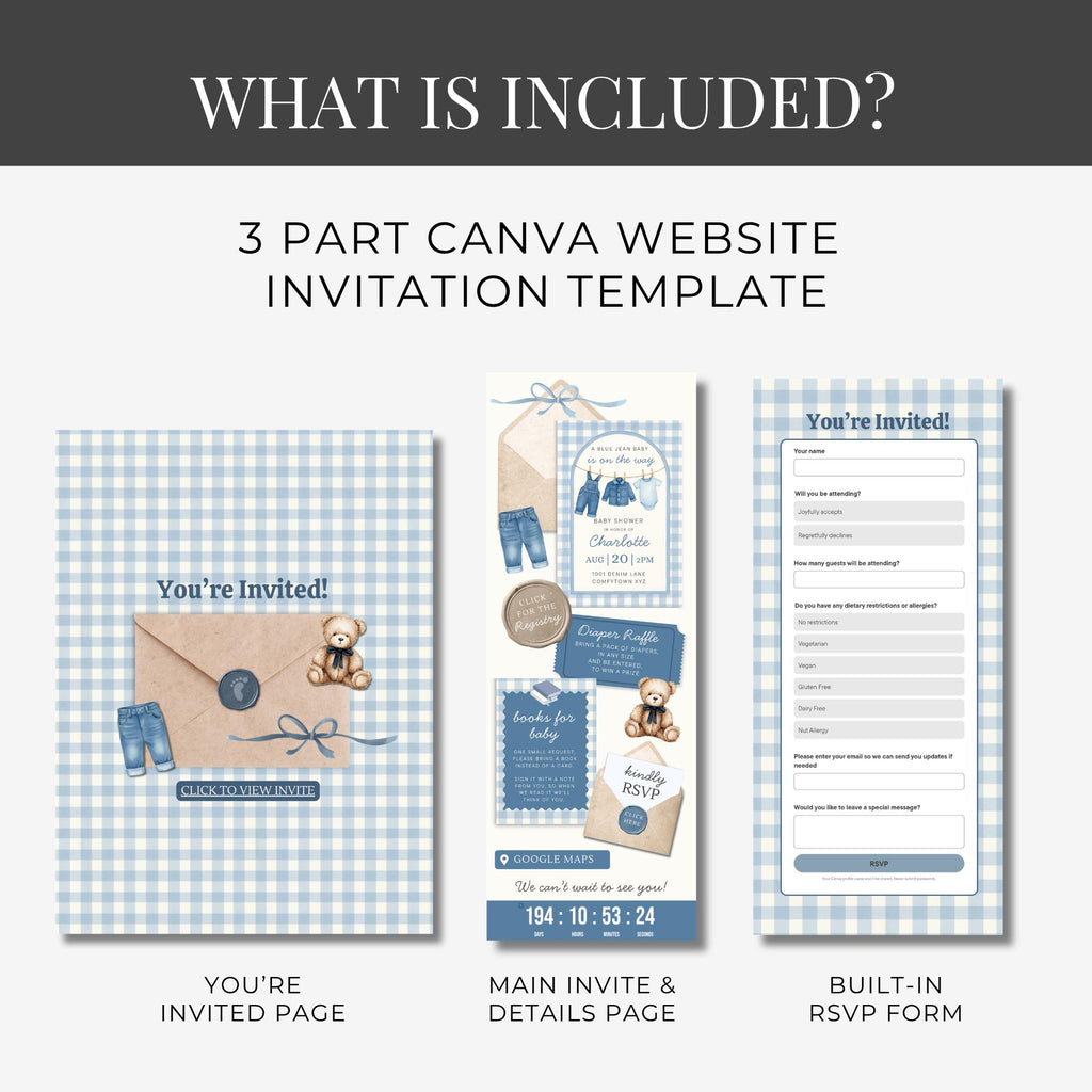 Blue Jean Baby Shower Website Invitation