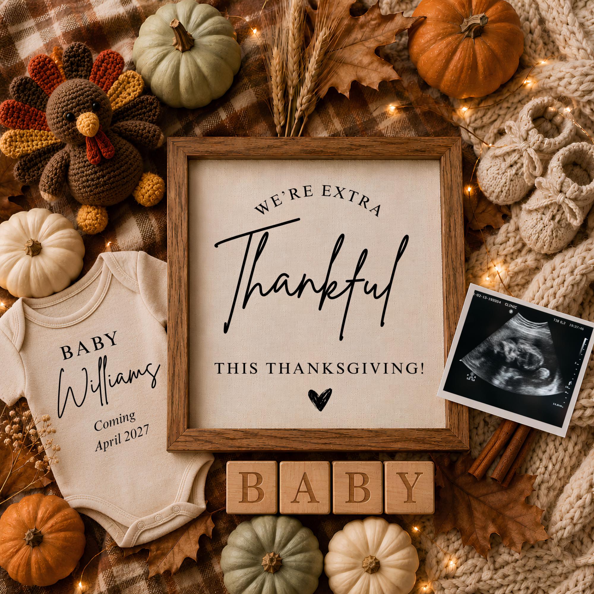 Digital Thanksgiving Pregnancy Announcment Template