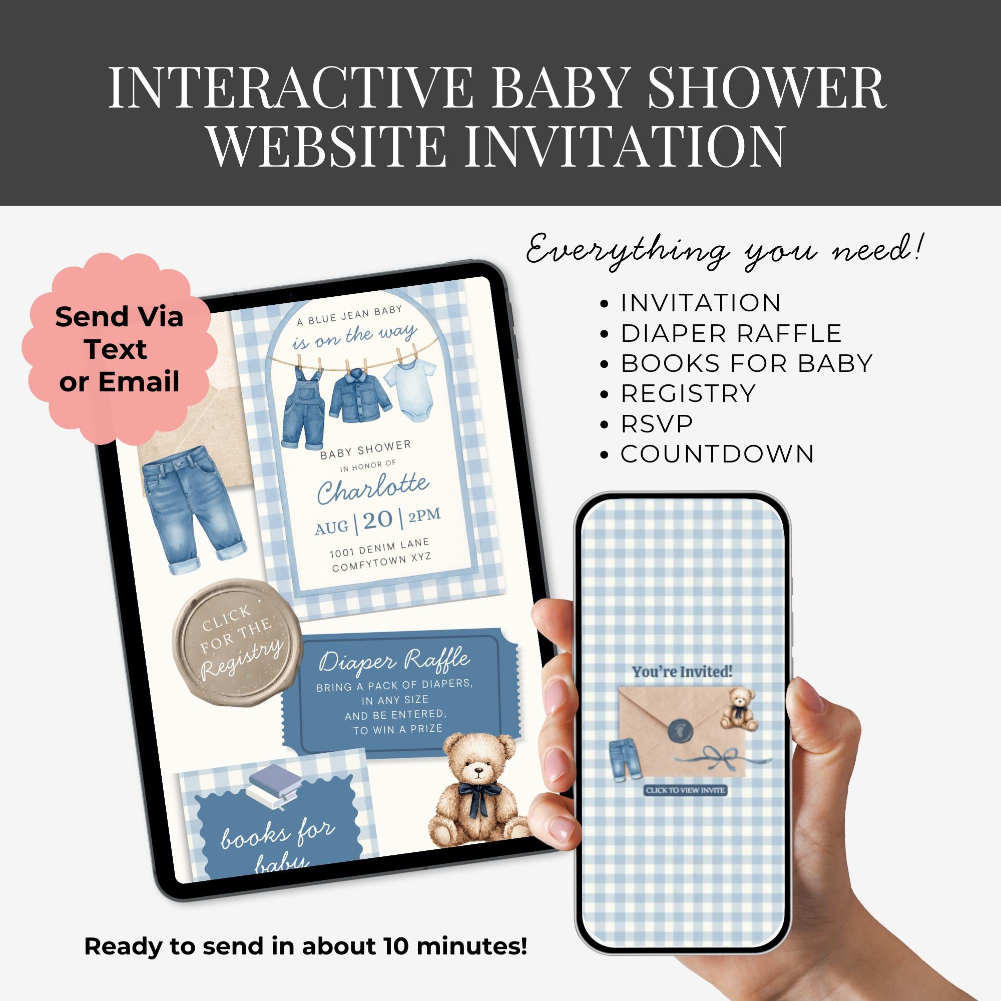 Blue Jean Baby Shower Website Invitation