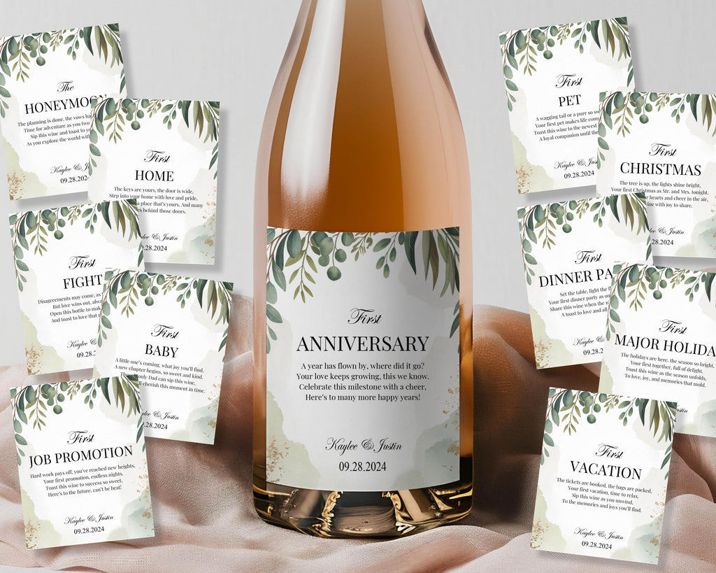 Greenery Wedding Wine Bottle Labels