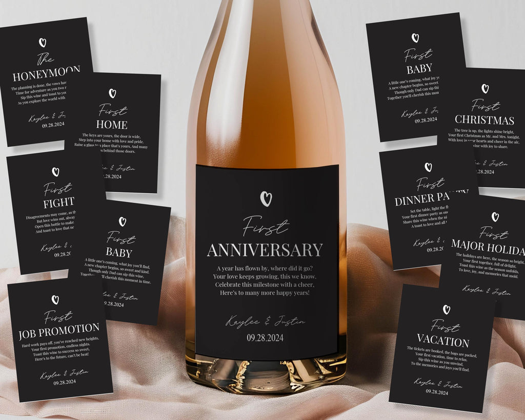 Year of Firsts Marriage Milestone Wine Bottle Labels