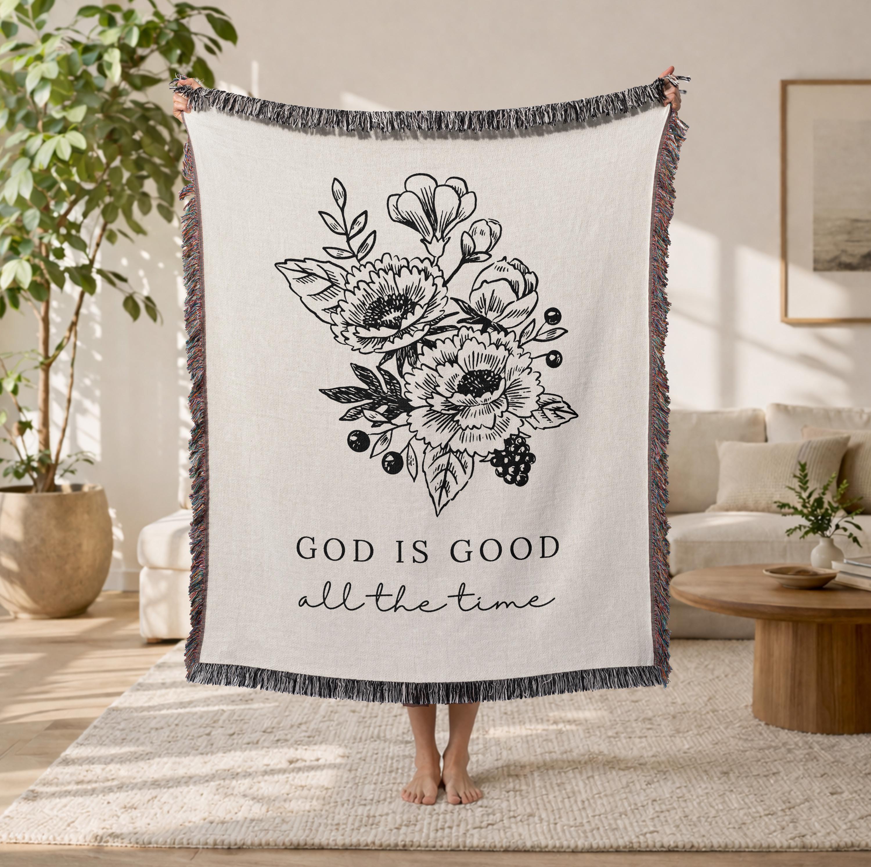 God Is Good All The Time Woven Blanket Faith Gift for Women Mom Grandma Scripture Throw Inspirational Christian Decor Gift