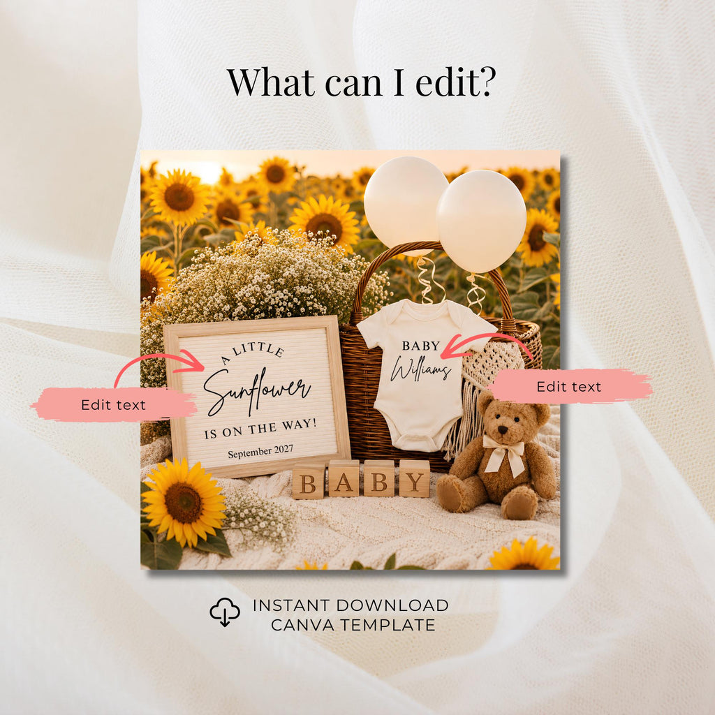 Digital Sunflower Pregnancy Announcment Template