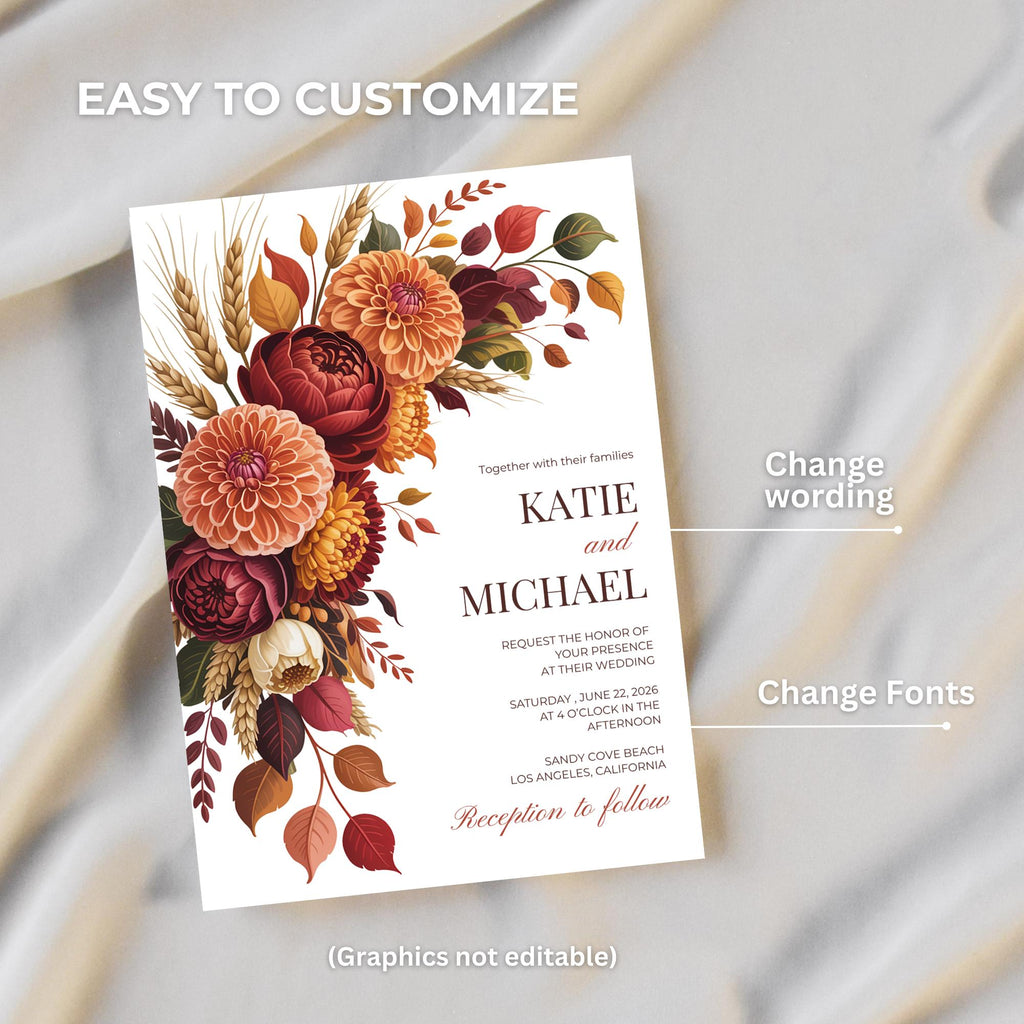 Terra Cotta Floral Wedding Invitation Suite