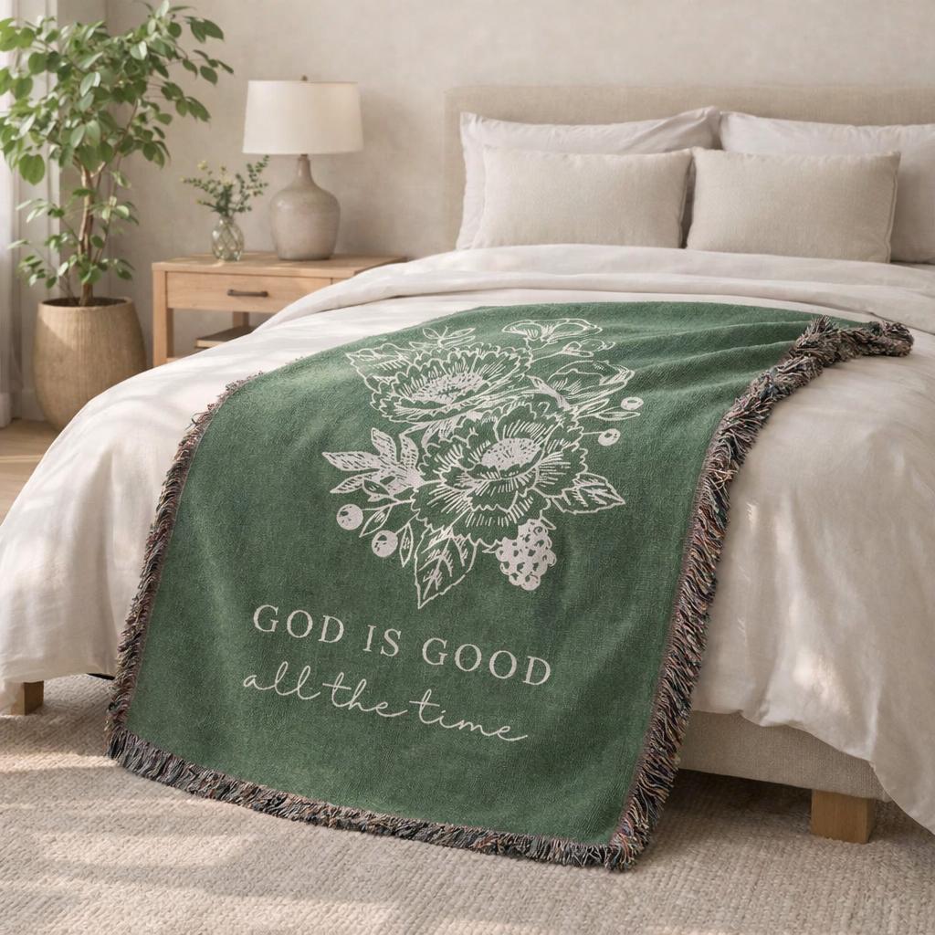 God Is Good All The Time Woven Blanket Faith Gift for Women Mom Grandma Scripture Throw Inspirational Christian Decor Gift
