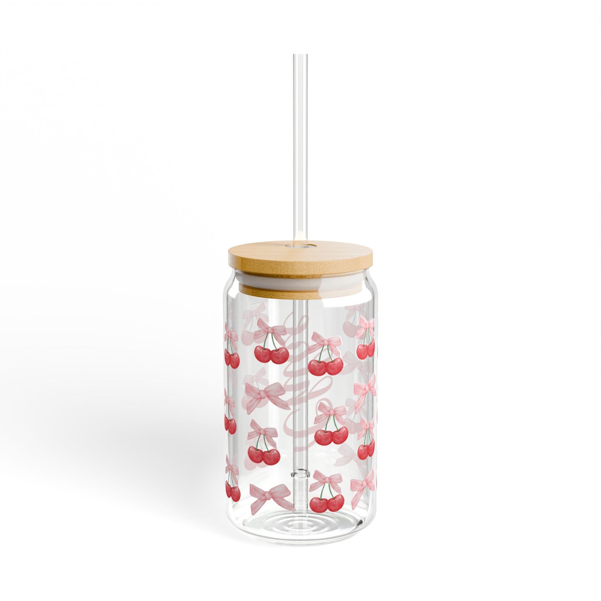 Personalized Cherry Pattern Sipper Glass