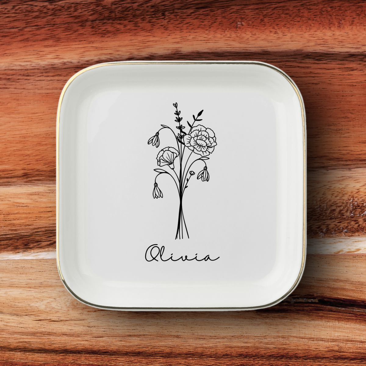 Personalized Birth Month Flower Jewelry Dish