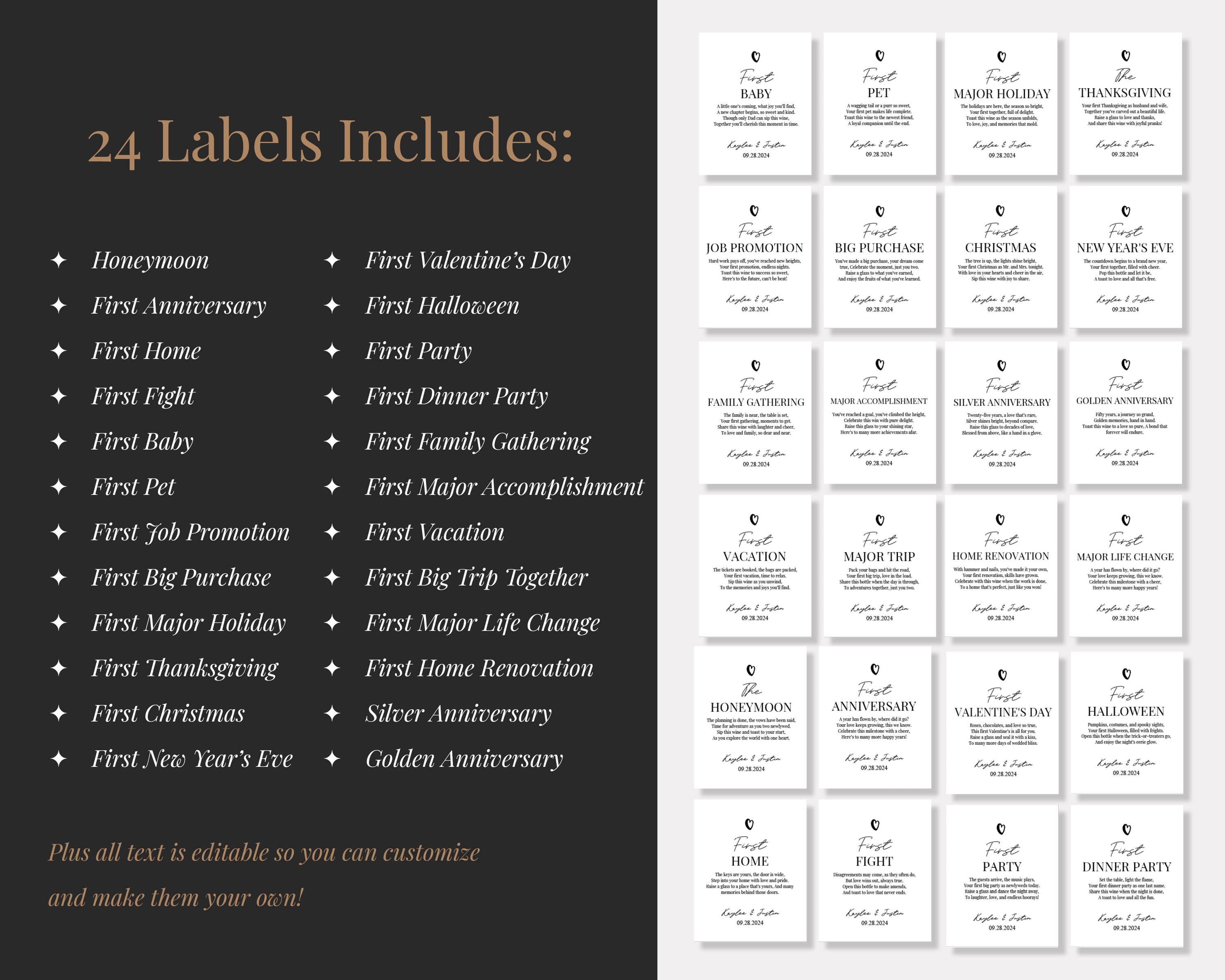 Marriage Milestone Wine Bottle Labels