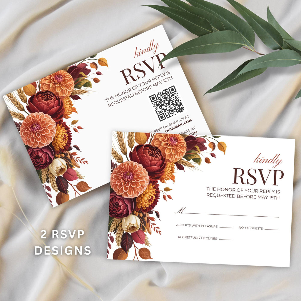 Terra Cotta Floral Wedding Invitation Suite