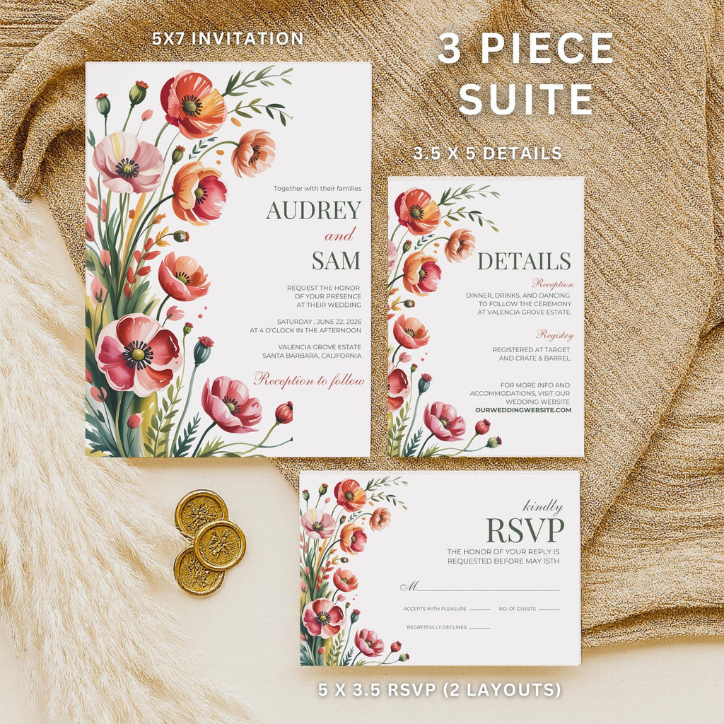 Poppy Wedding Invitation Set