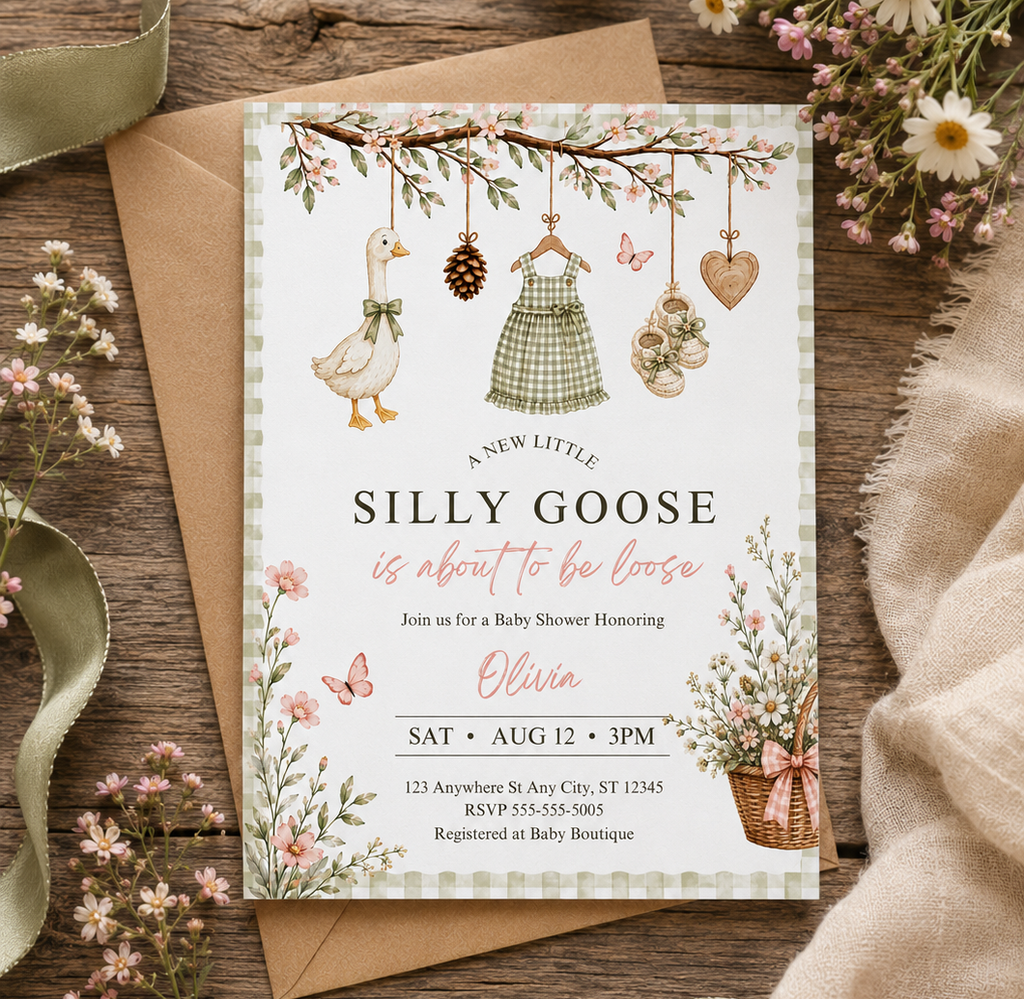 Pink Goose Baby Shower Invitation